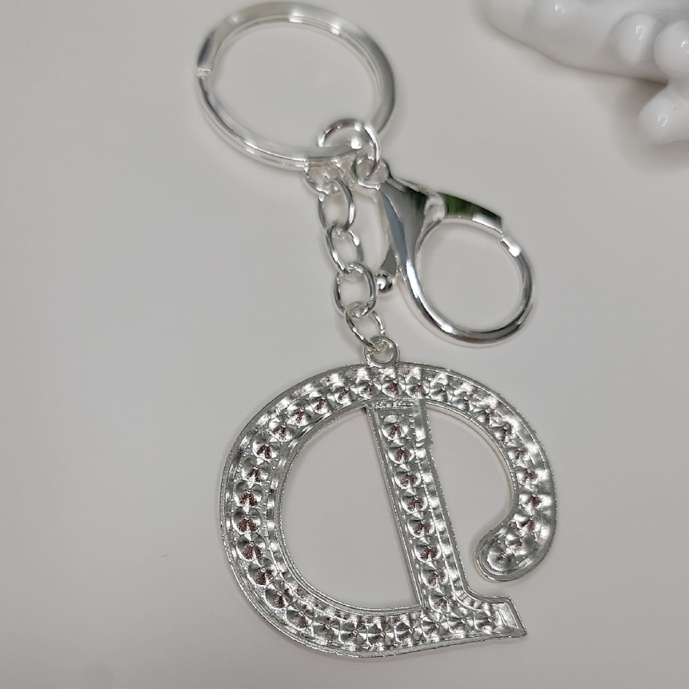 Letter D Initial D Alphabet D Rhinestone Silver Key Chain Bag Charm - Picture 3 of 5